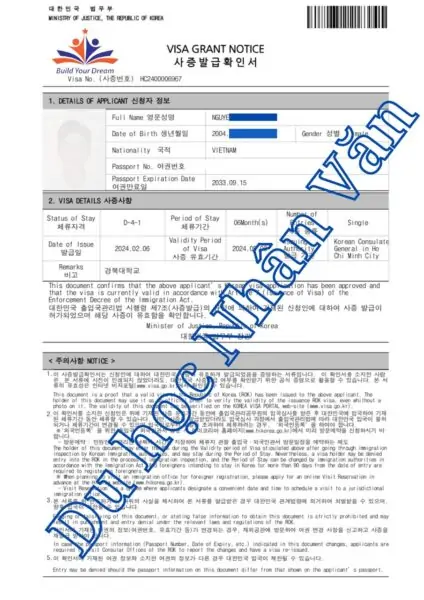 Visa du học Hàn Quốc D4-1