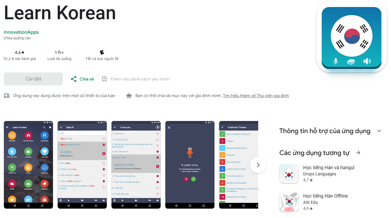 Phần mềm học tiếng Hàn online Gramma