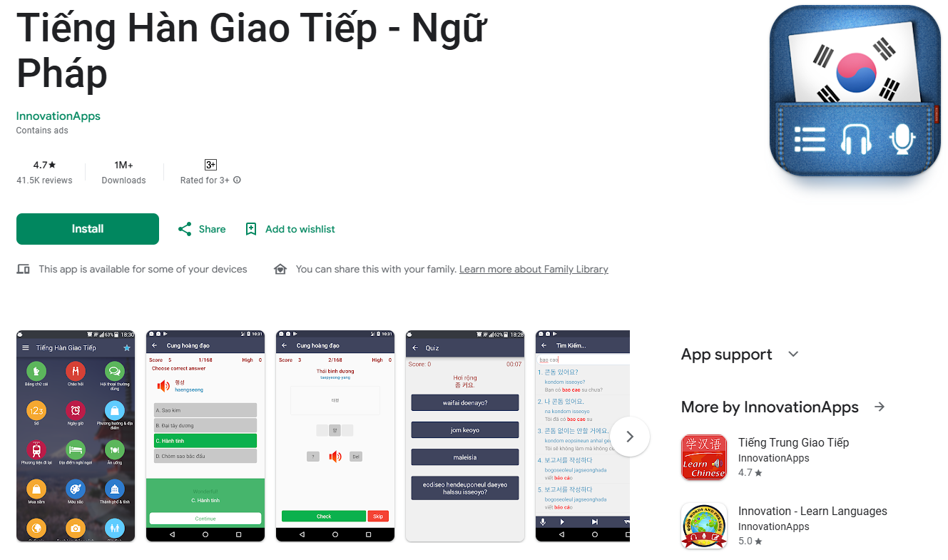 Ứng dụng Tiếng Hàn Giao Tiếp – Ngữ Pháp